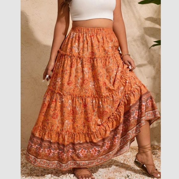 Boho floral print ruffle hem maxi skirt - Picture 4 of 7